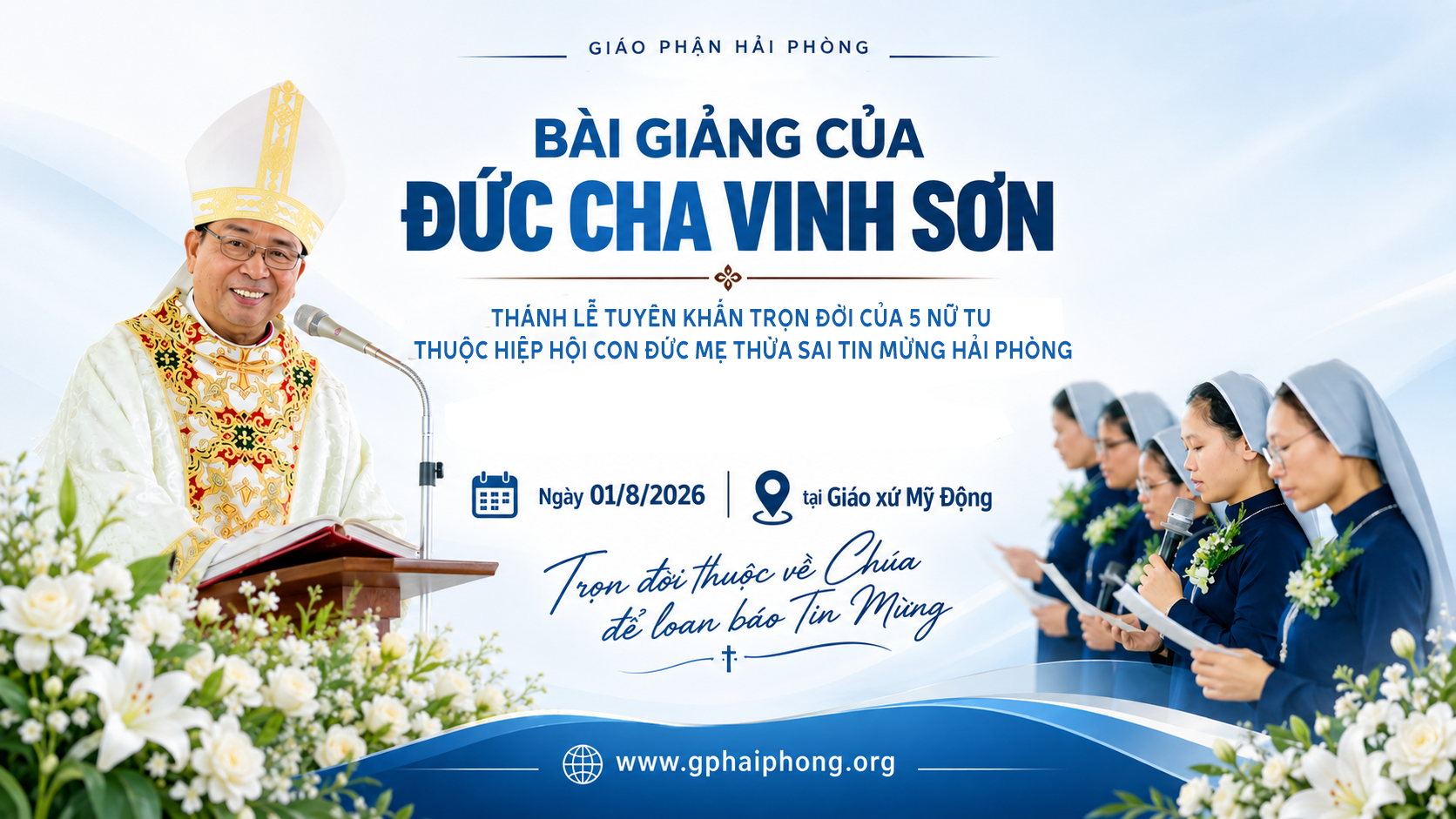 Bài giảng của Đức Cha Vinh Sơn: Thánh lễ Tuyên khấn trọn đời của 5 nữ tu thuộc Hiệp hội Con Đức Mẹ Thừa Sai Tin Mừng Hải Phòng