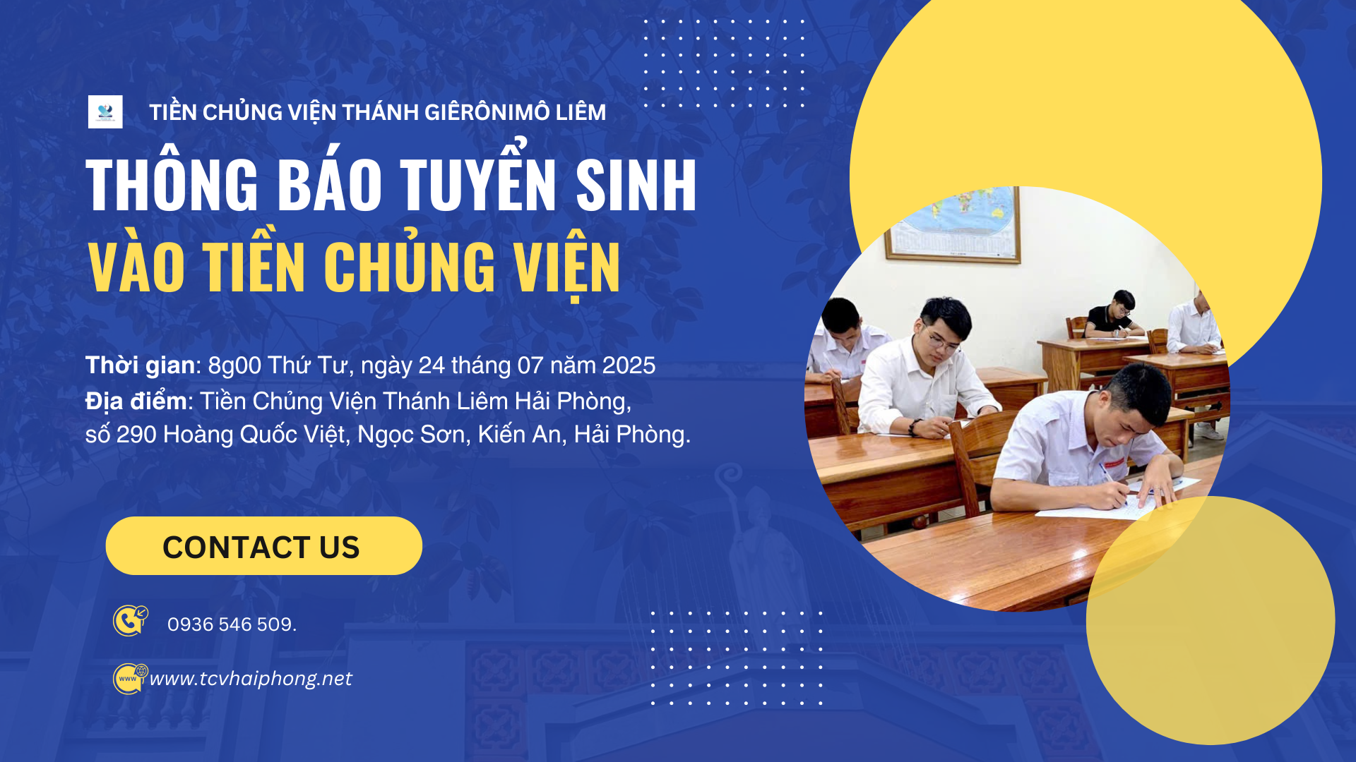 THÔNG BÁO TUYỂN SINH VÀO TIỀN CHỦNG VIỆN THÁNH GIÊ-RÔ-NI-MÔ LIÊM HẢI PHÒNG