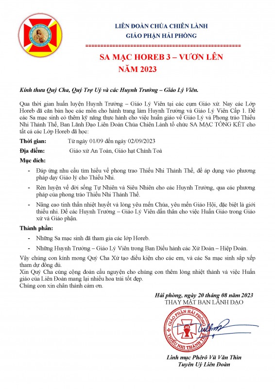 SA MẠC HOREB 3 HẢI PHÒNG Thông báo