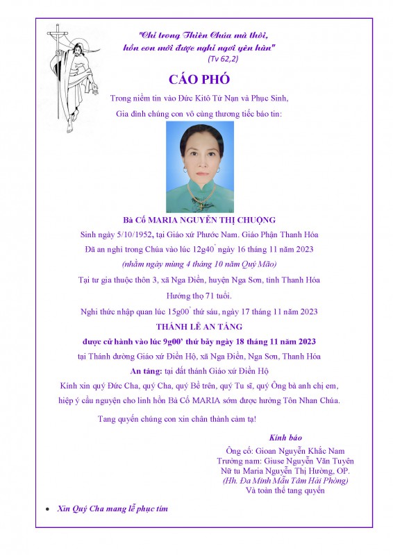 THIỆP TANG bà cố Sr Nguyễn Hường OP